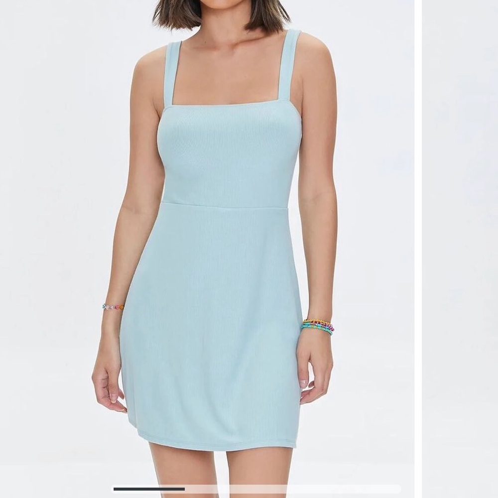 Forever 21 Light Blue Ribbed Mini Skater Dress